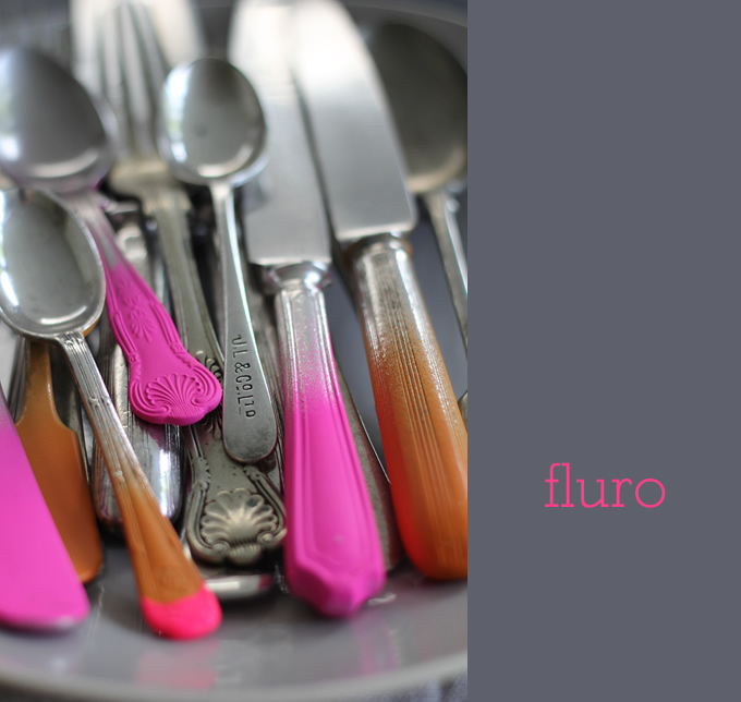 Fluro cutlery by Sania Pell - neon, ombré, spray painted flatware ©2011