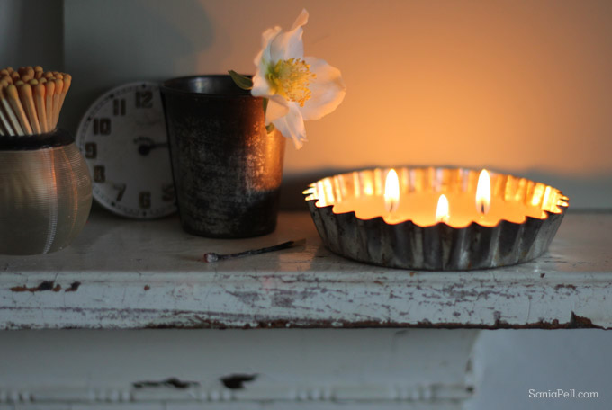 homemade vintage tart tin candle by Sania Pell