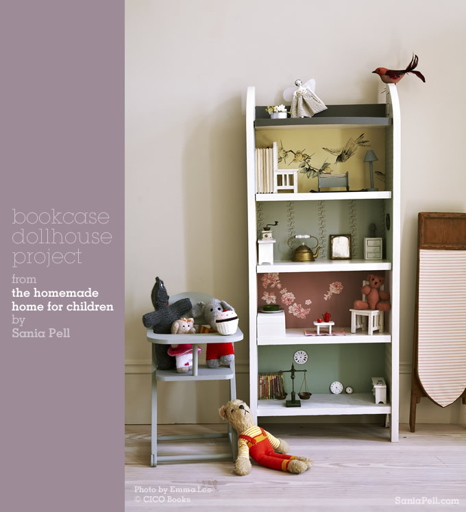 Bookcase dollhouse project from The Homemade Home for Children by Sania Pell