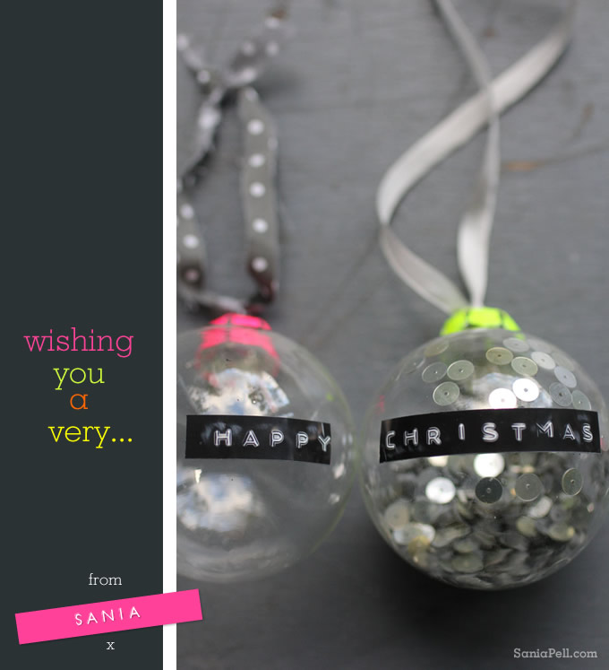 Homemade Happy Christmas baubles by Sania Pell