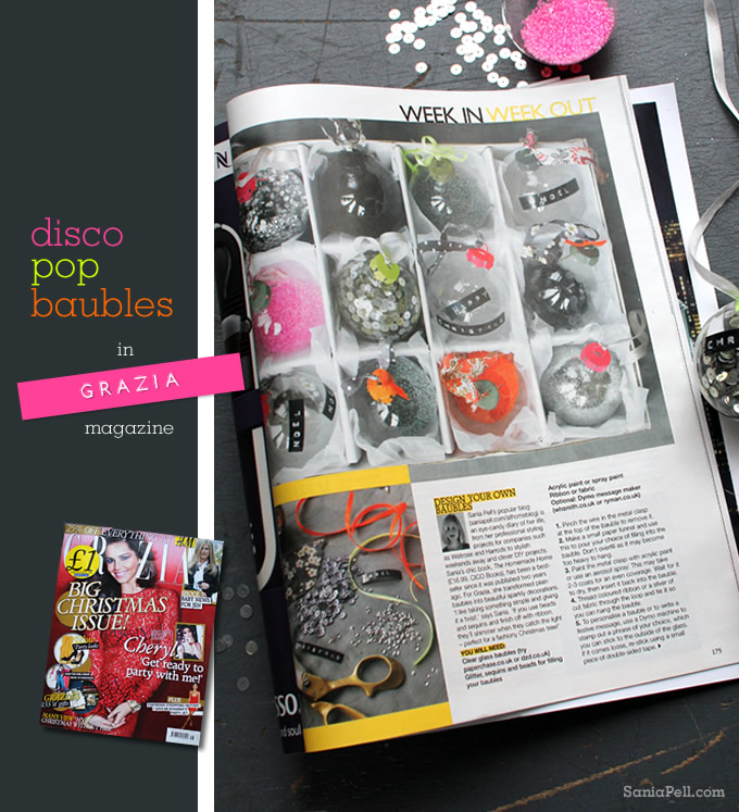 Disco pop baubles by Sania Pell in Grazia magazine