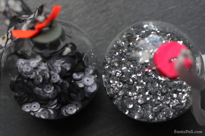 Neon sequin and bead Christmas baubles by Sania Pell