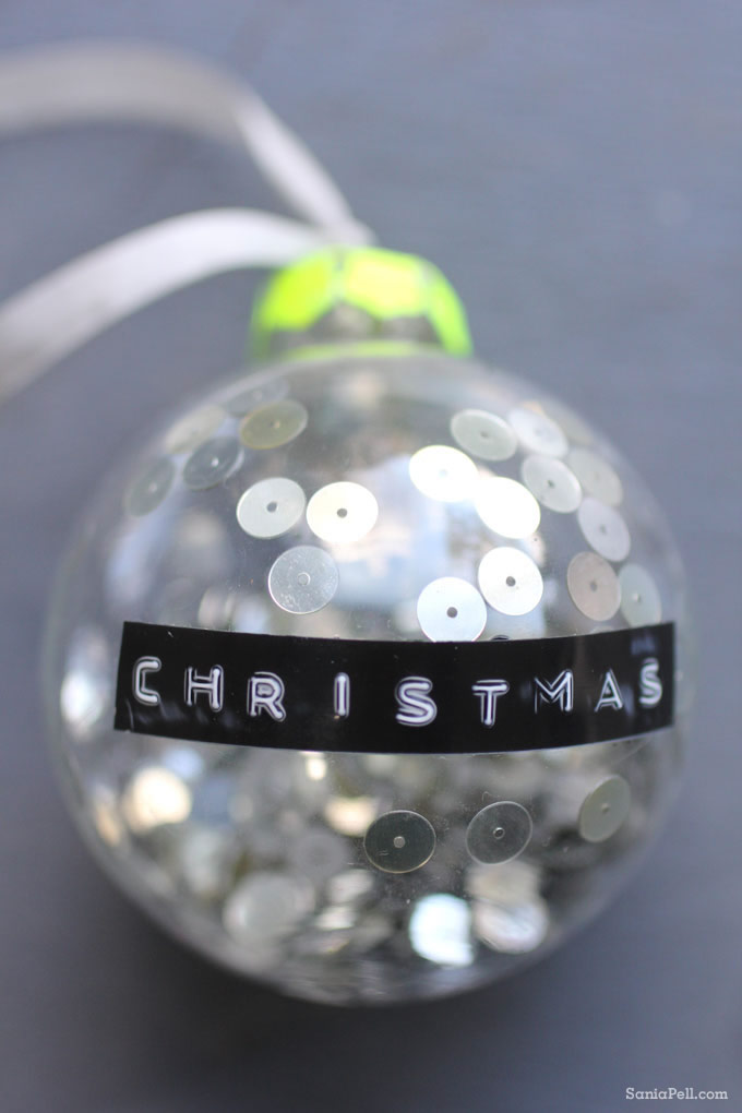 Homemade sequin Christmas bauble by Sania Pell