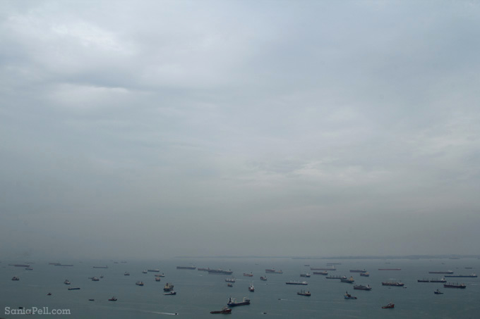 Ships anchored in Singapore Bay by Sania Pell